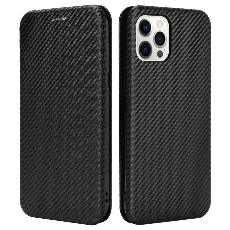 For iPhone 13 Pro 6.1 inch Scratch Resistant Phone Case Auto-absorbed Carbon Fiber Leather Protective Cover with Ring Strap