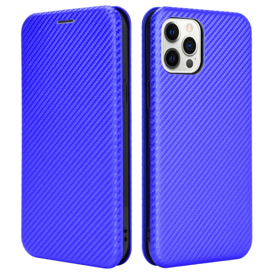For iPhone 13 Pro 6.1 inch Scratch Resistant Phone Case Auto-absorbed Carbon Fiber Leather Protective Cover with Ring Strap