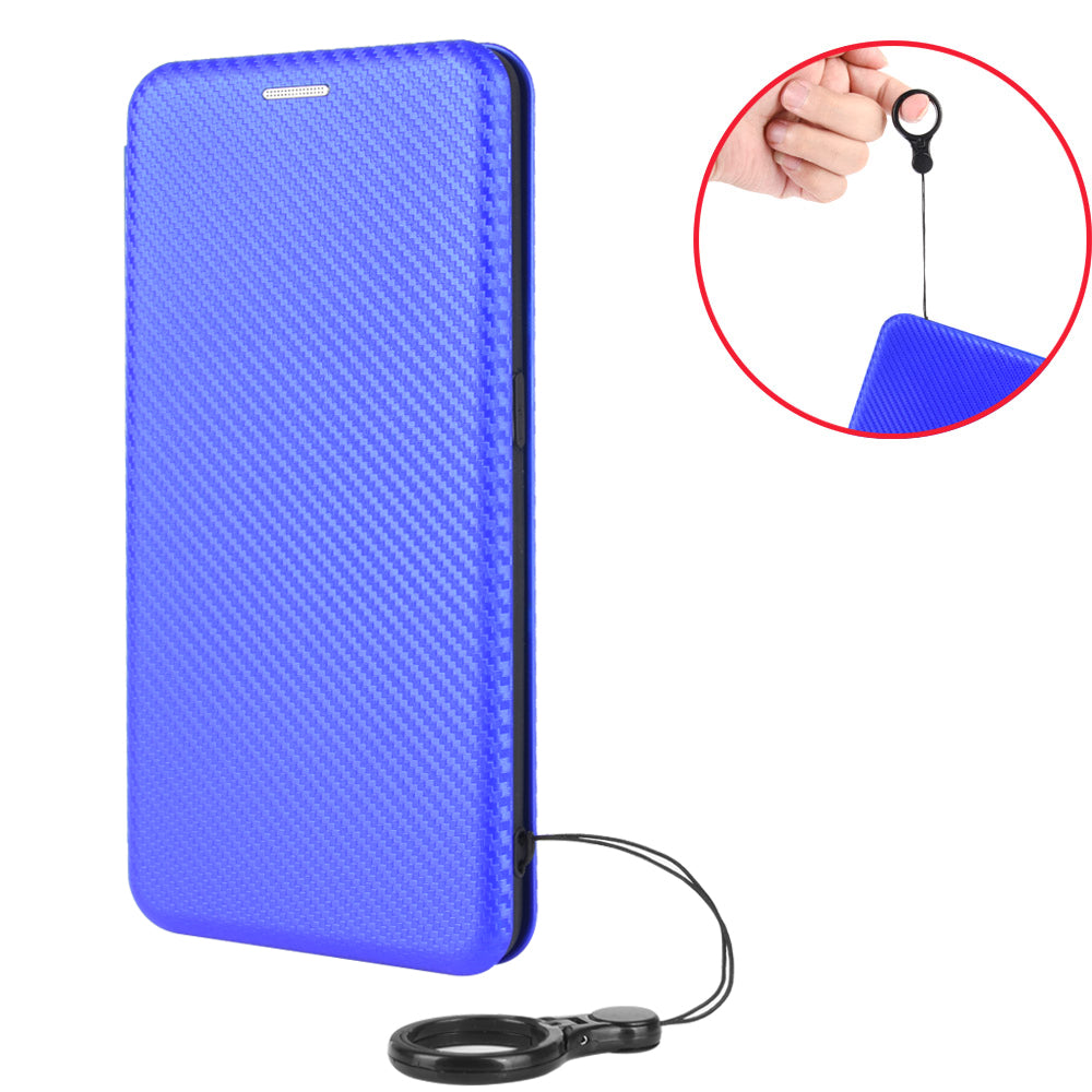For iPhone 13 Pro 6.1 inch Scratch Resistant Phone Case Auto-absorbed Carbon Fiber Leather Protective Cover with Ring Strap