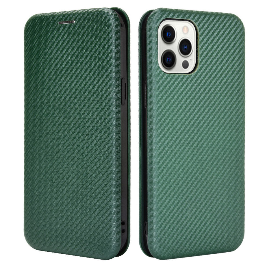 For iPhone 13 Pro 6.1 inch Scratch Resistant Phone Case Auto-absorbed Carbon Fiber Leather Protective Cover with Ring Strap