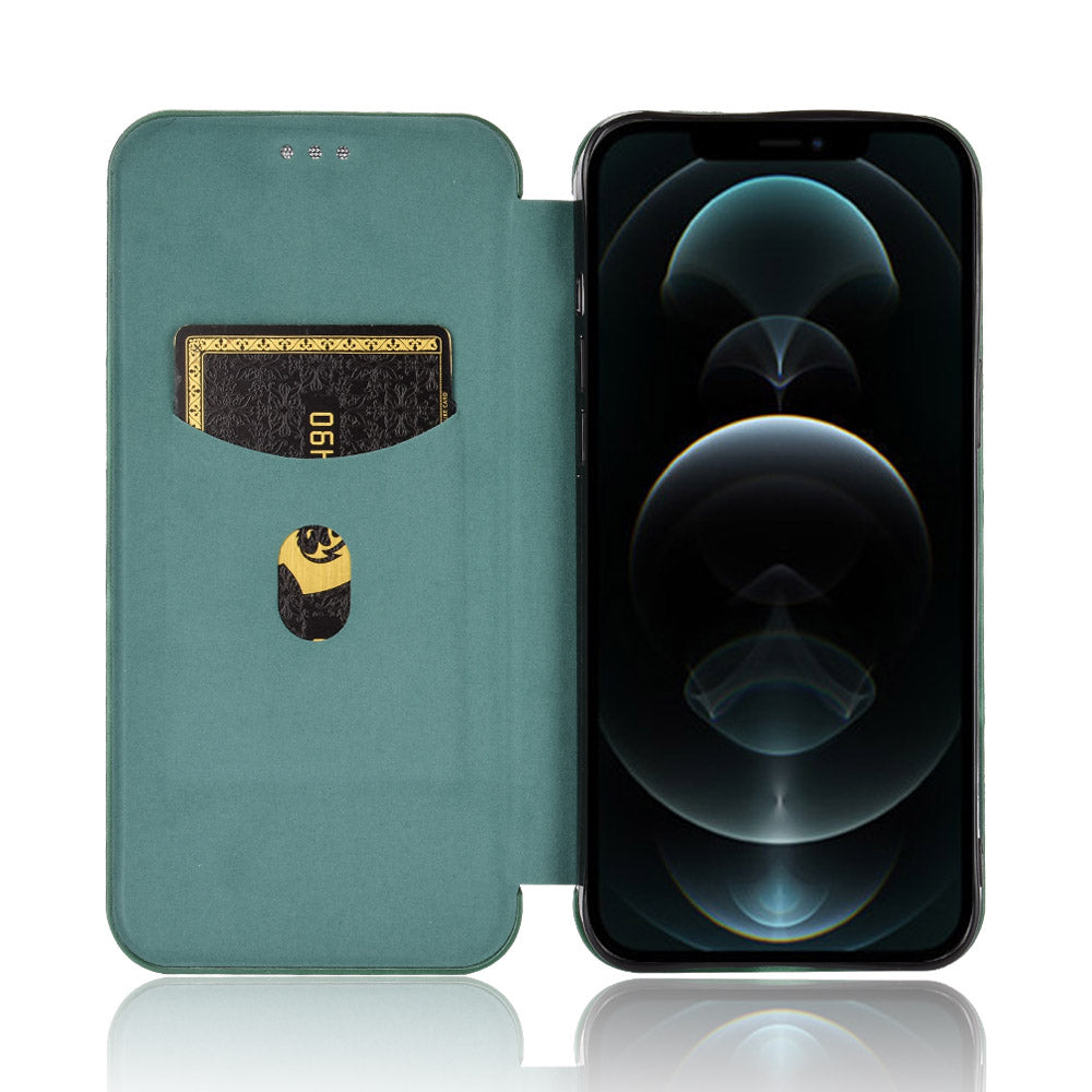 For iPhone 13 Pro 6.1 inch Scratch Resistant Phone Case Auto-absorbed Carbon Fiber Leather Protective Cover with Ring Strap
