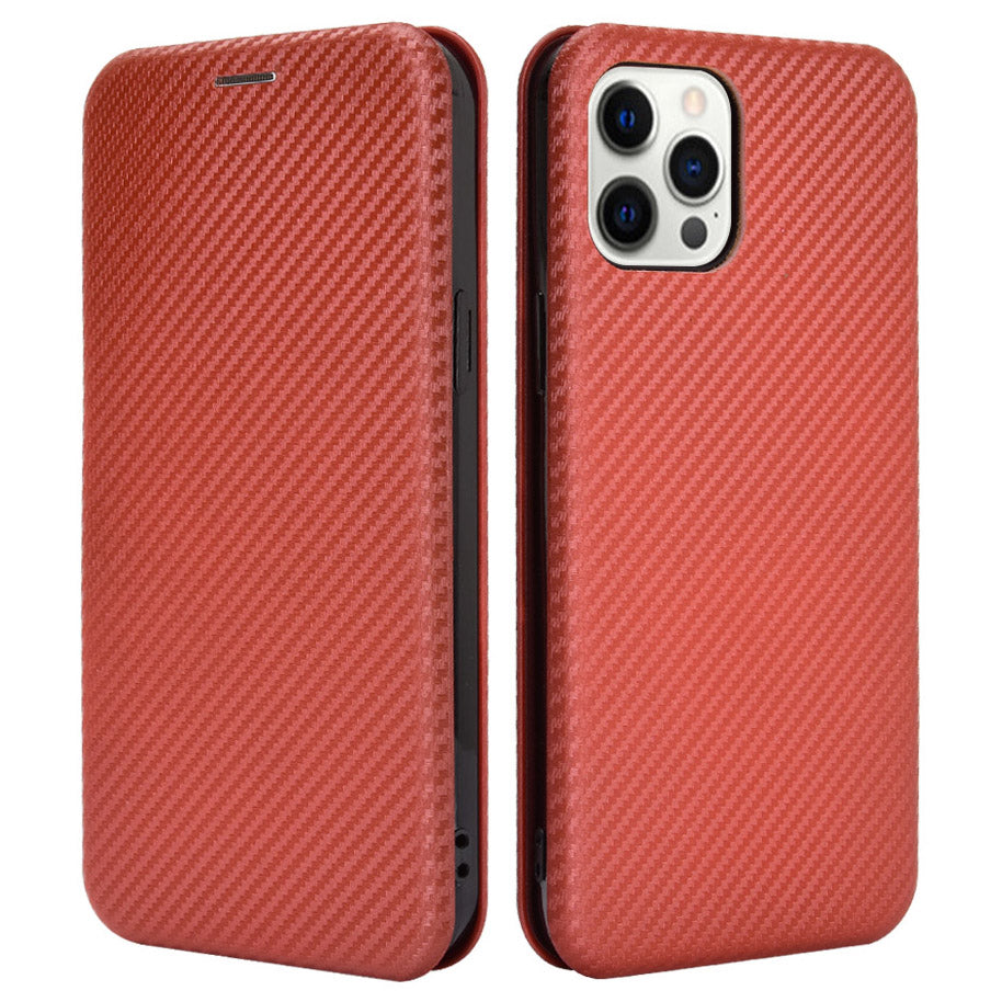 For iPhone 13 Pro 6.1 inch Scratch Resistant Phone Case Auto-absorbed Carbon Fiber Leather Protective Cover with Ring Strap