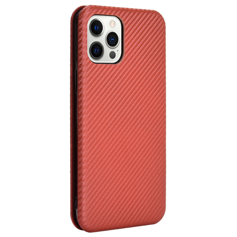 For iPhone 13 Pro 6.1 inch Scratch Resistant Phone Case Auto-absorbed Carbon Fiber Leather Protective Cover with Ring Strap
