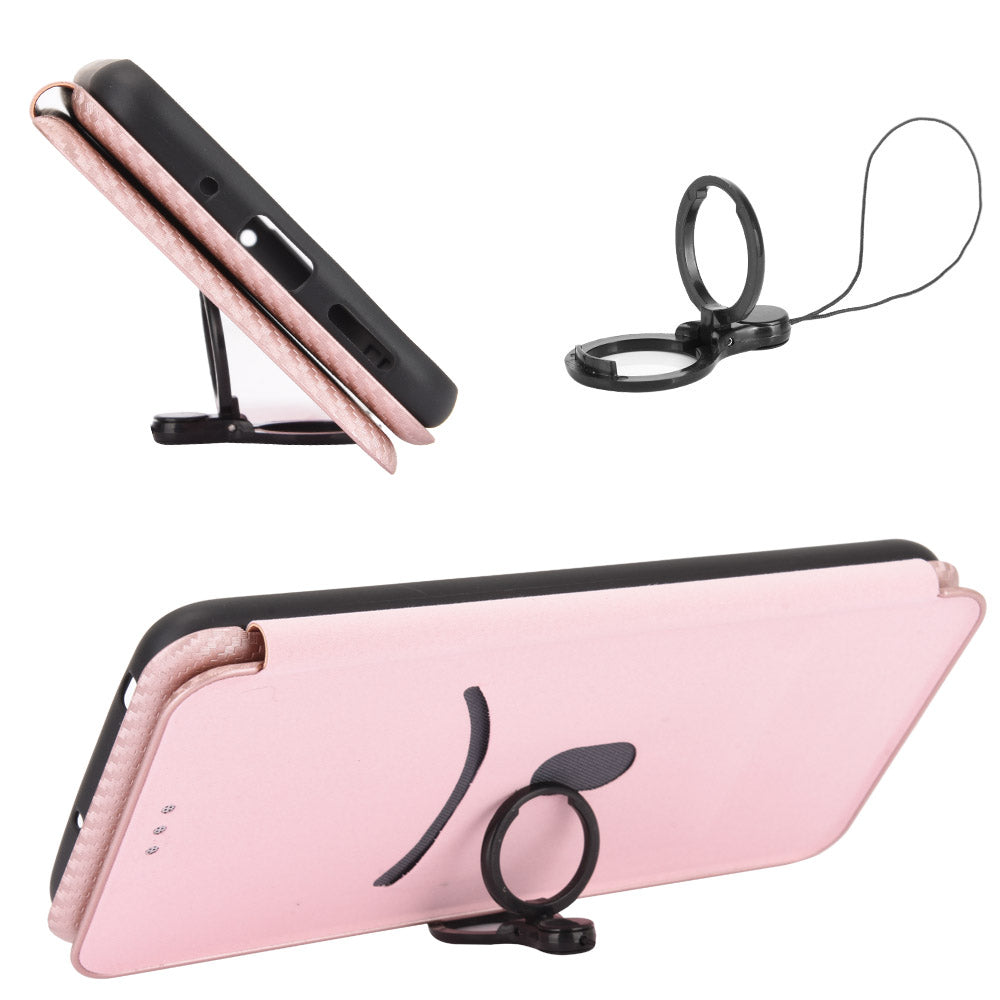 Auto-absorbed Carbon Fiber Leather Case with Ring Strap for iPhone 13 Pro Max 6.7 inch