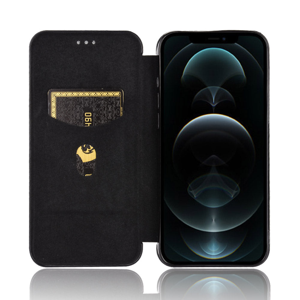 Auto-absorbed Carbon Fiber Leather Case with Ring Strap for iPhone 13 Pro Max 6.7 inch