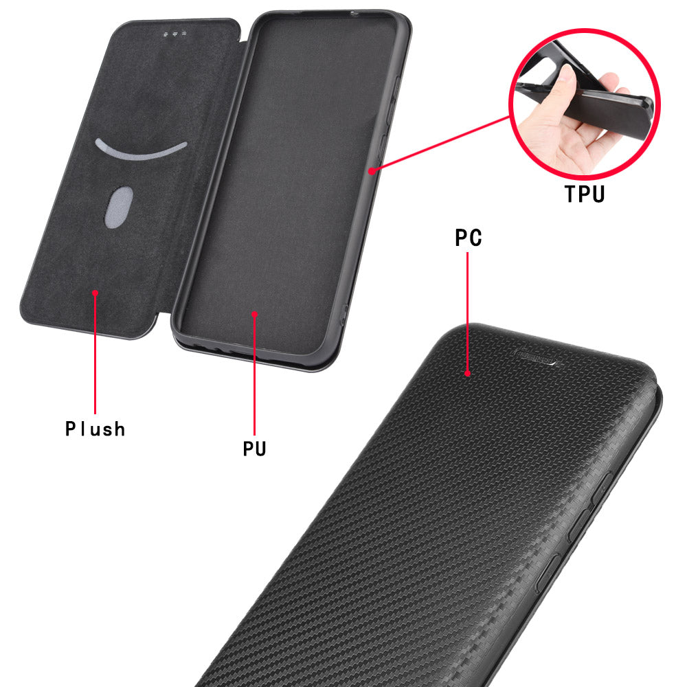 Auto-absorbed Carbon Fiber Leather Case with Ring Strap for iPhone 13 Pro Max 6.7 inch