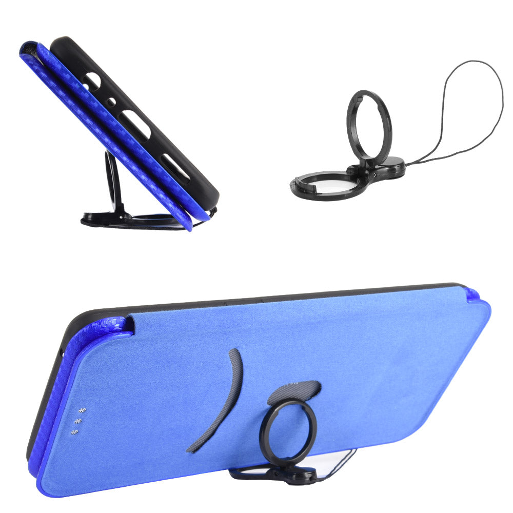 Auto-absorbed Carbon Fiber Leather Case with Ring Strap for iPhone 13 Pro Max 6.7 inch