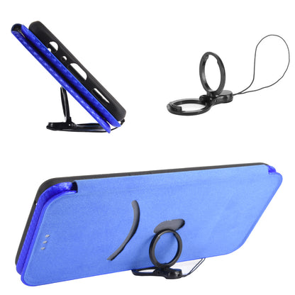 Auto-absorbed Carbon Fiber Leather Case with Ring Strap for iPhone 13 Pro Max 6.7 inch