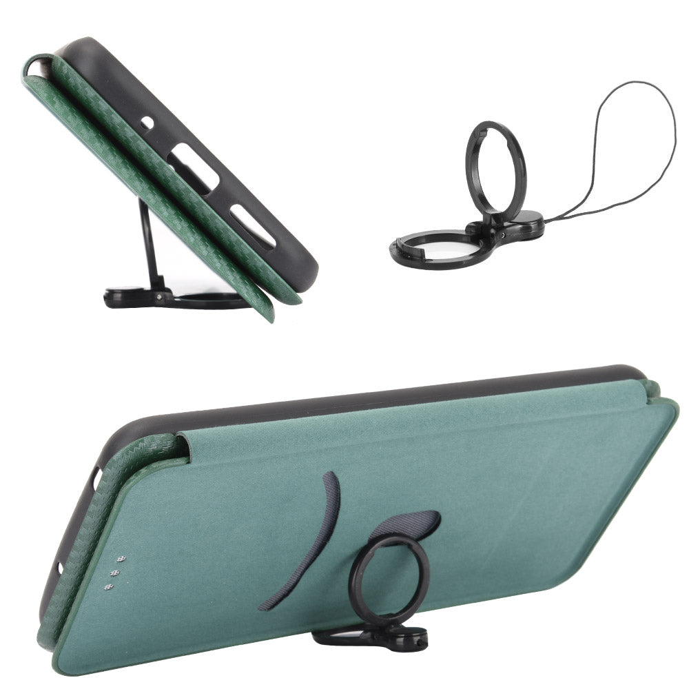 Auto-absorbed Carbon Fiber Leather Case with Ring Strap for iPhone 13 Pro Max 6.7 inch