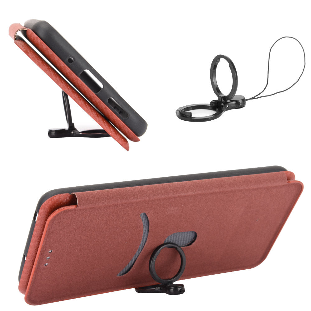 Auto-absorbed Carbon Fiber Leather Case with Ring Strap for iPhone 13 Pro Max 6.7 inch