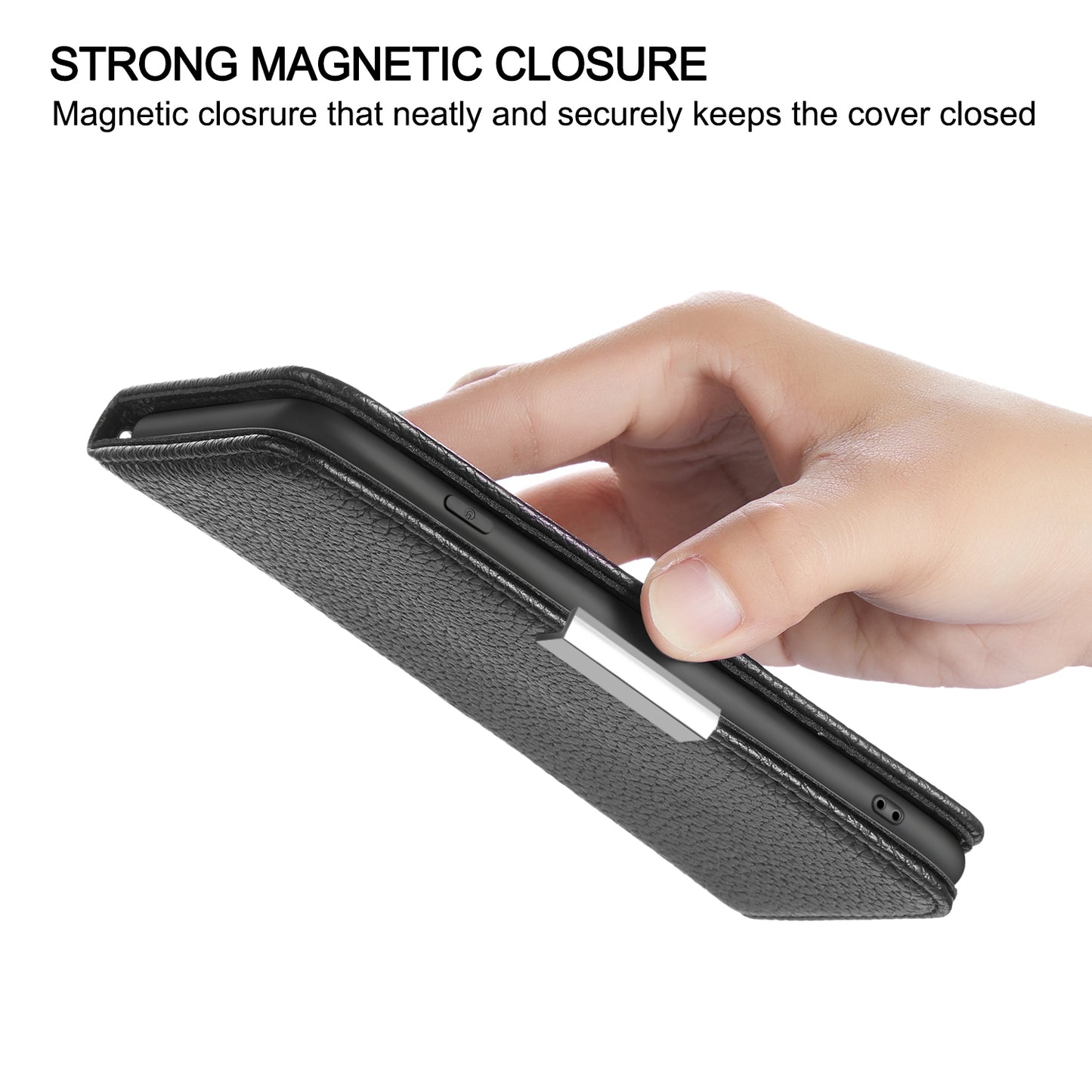 Metal Buckle Auto-absorbed Leather Case Litchi Texture Phone Shell with Card Holder for iPhone 13 Pro 6.1 inch