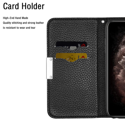 Metal Buckle Auto-absorbed Leather Case Litchi Texture Phone Shell with Card Holder for iPhone 13 Pro 6.1 inch