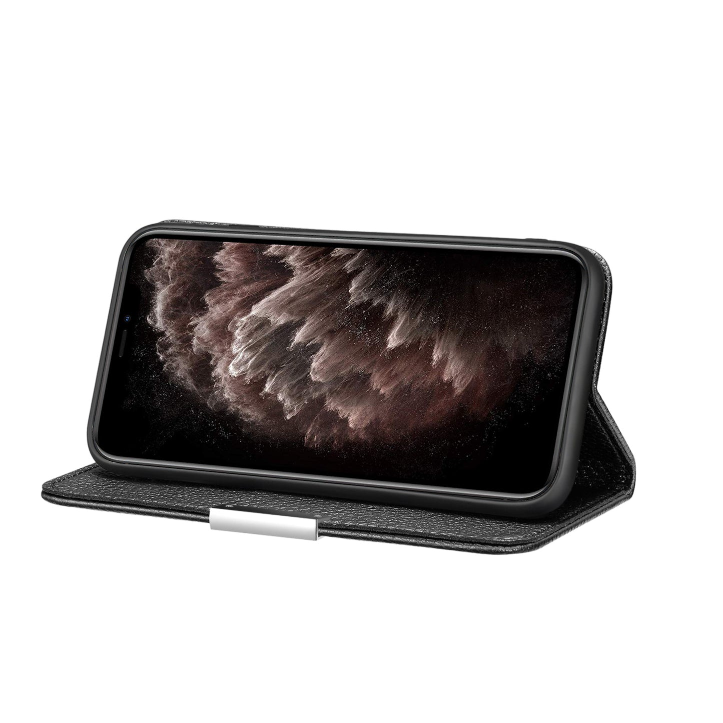 Metal Buckle Auto-absorbed Leather Case Litchi Texture Phone Shell with Card Holder for iPhone 13 Pro 6.1 inch