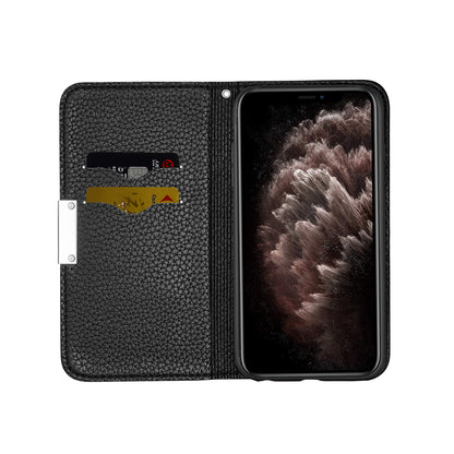 Metal Buckle Auto-absorbed Leather Case Litchi Texture Phone Shell with Card Holder for iPhone 13 Pro 6.1 inch