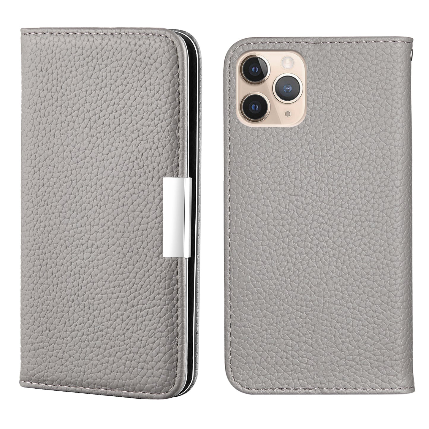 Metal Buckle Auto-absorbed Leather Case Litchi Texture Phone Shell with Card Holder for iPhone 13 Pro 6.1 inch