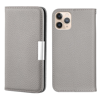 Metal Buckle Auto-absorbed Leather Case Litchi Texture Phone Shell with Card Holder for iPhone 13 Pro 6.1 inch