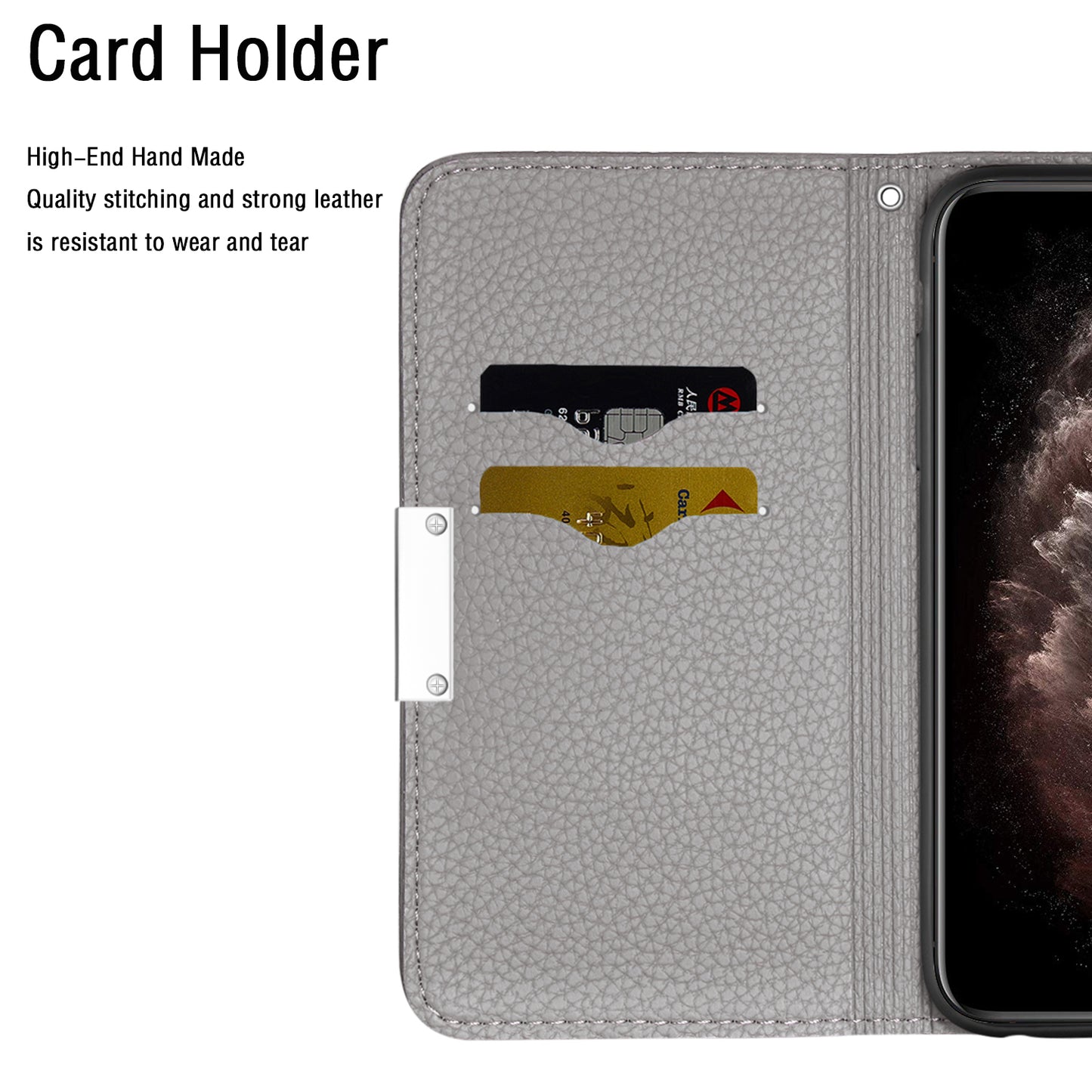 Metal Buckle Auto-absorbed Leather Case Litchi Texture Phone Shell with Card Holder for iPhone 13 Pro 6.1 inch