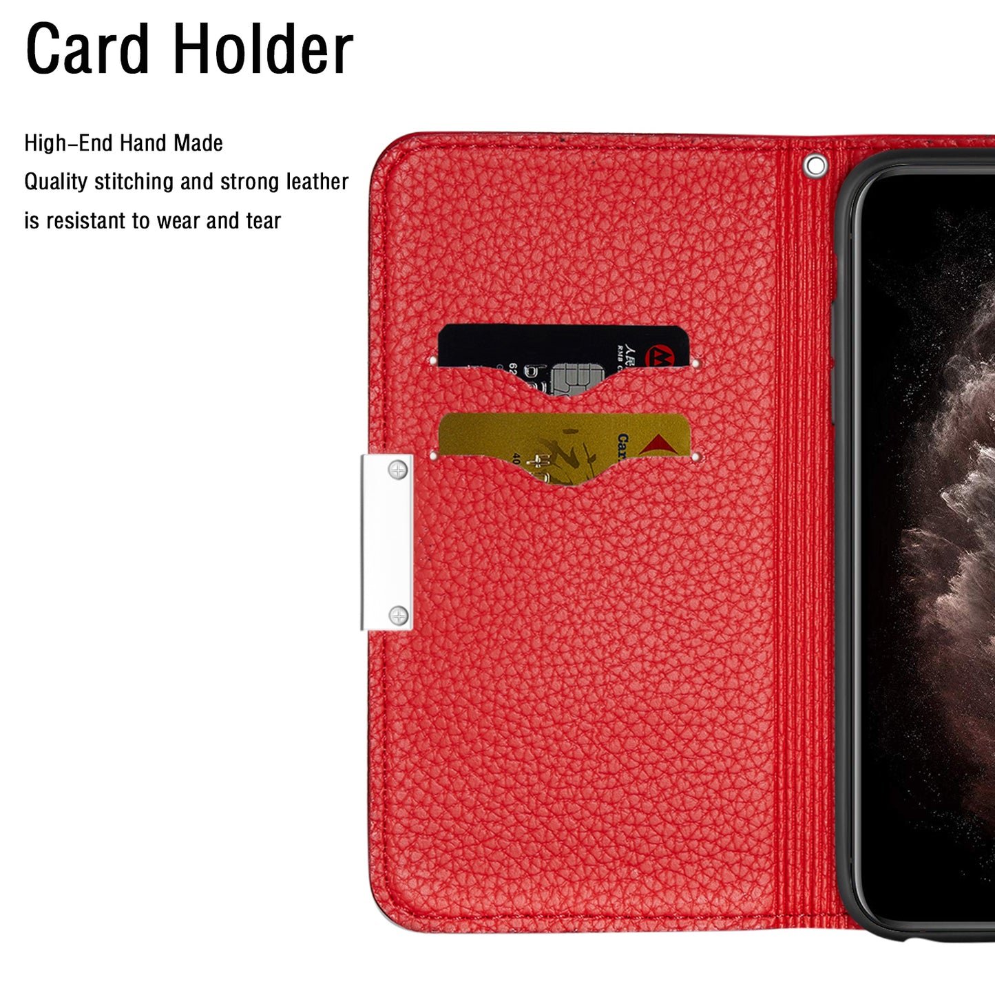 Metal Buckle Auto-absorbed Leather Case Litchi Texture Phone Shell with Card Holder for iPhone 13 Pro 6.1 inch