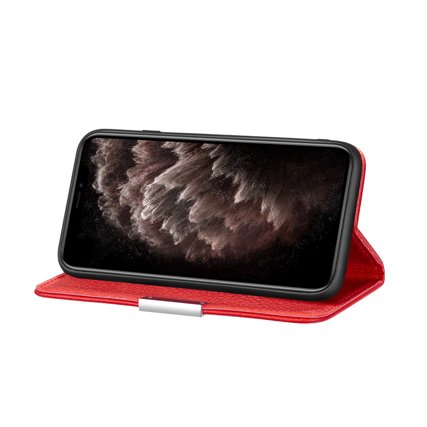 Metal Buckle Auto-absorbed Leather Case Litchi Texture Phone Shell with Card Holder for iPhone 13 Pro 6.1 inch