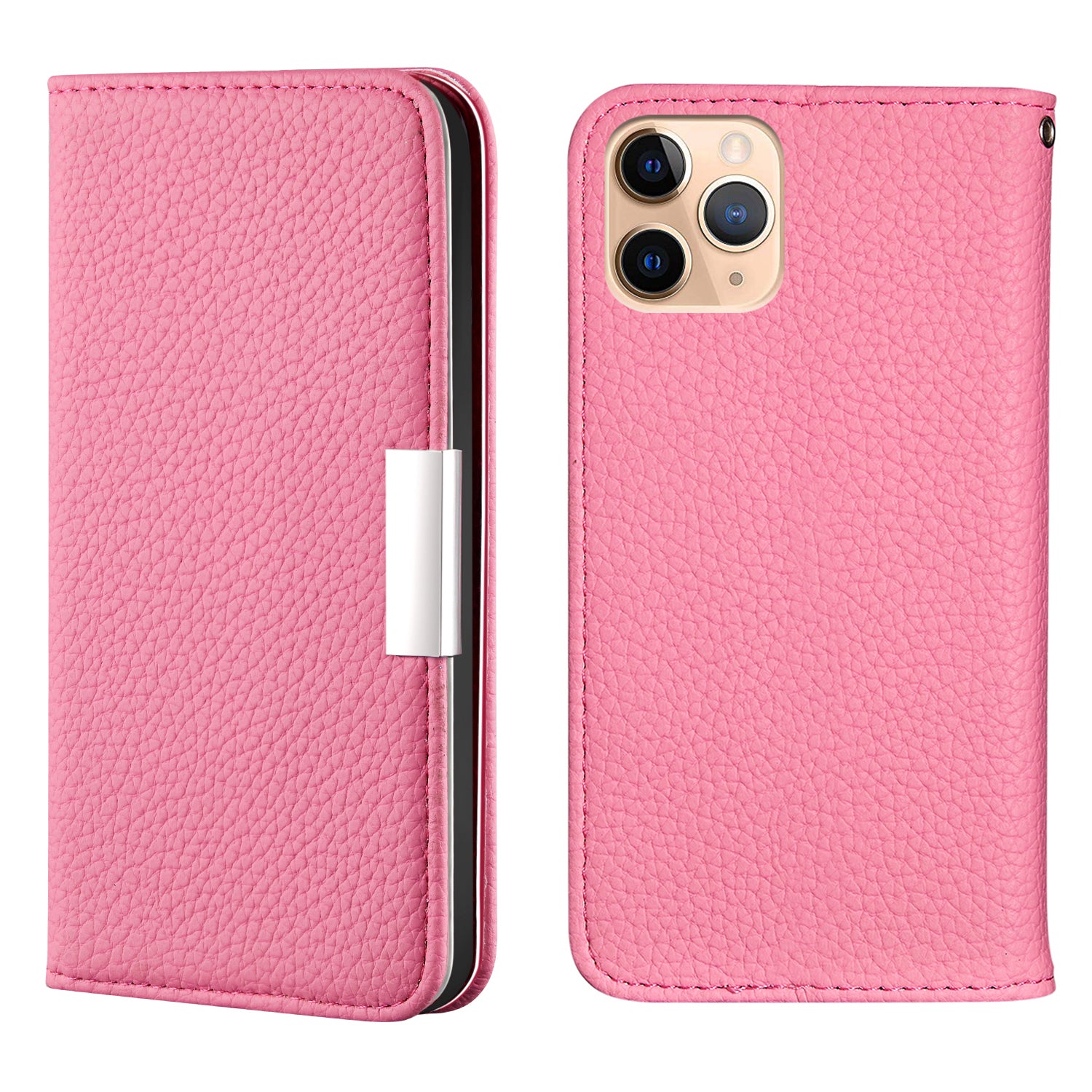 Metal Buckle Auto-absorbed Leather Case Litchi Texture Phone Shell with Card Holder for iPhone 13 Pro 6.1 inch