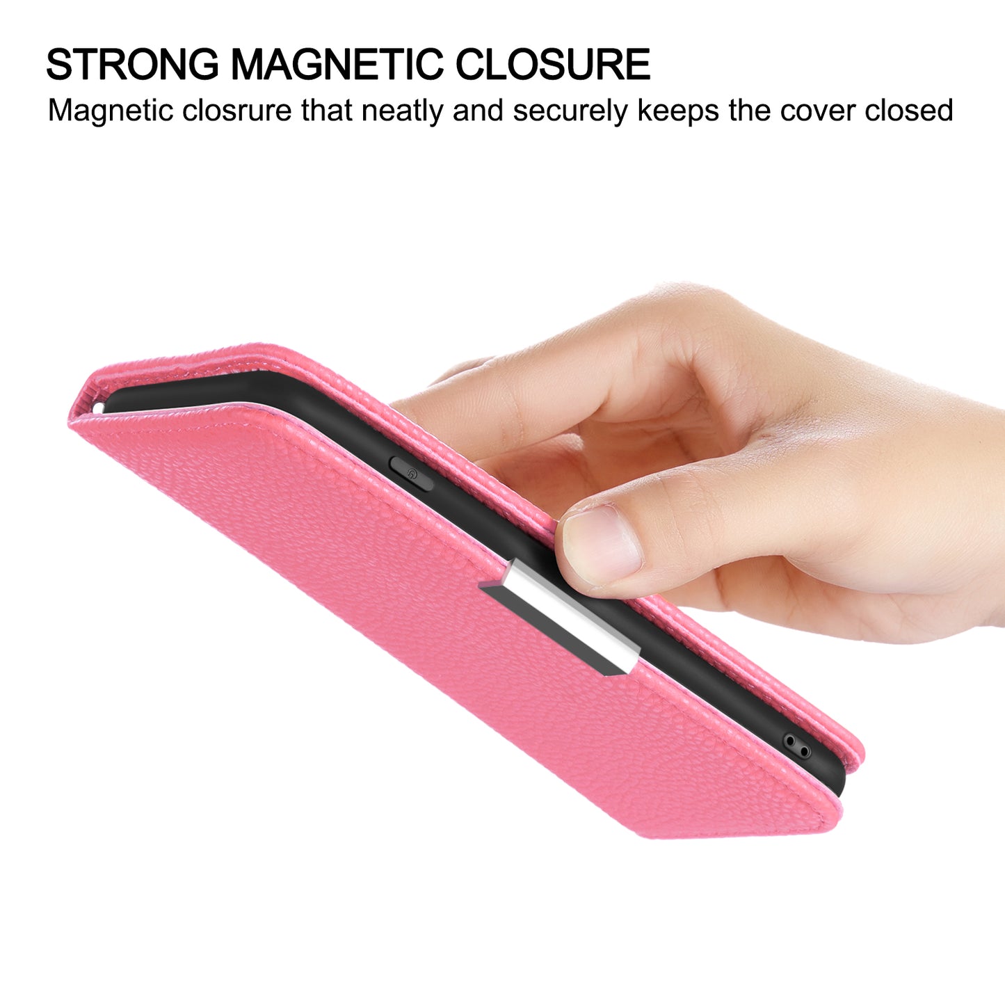 Metal Buckle Auto-absorbed Leather Case Litchi Texture Phone Shell with Card Holder for iPhone 13 Pro 6.1 inch