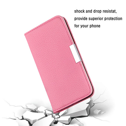 Metal Buckle Auto-absorbed Leather Case Litchi Texture Phone Shell with Card Holder for iPhone 13 Pro 6.1 inch