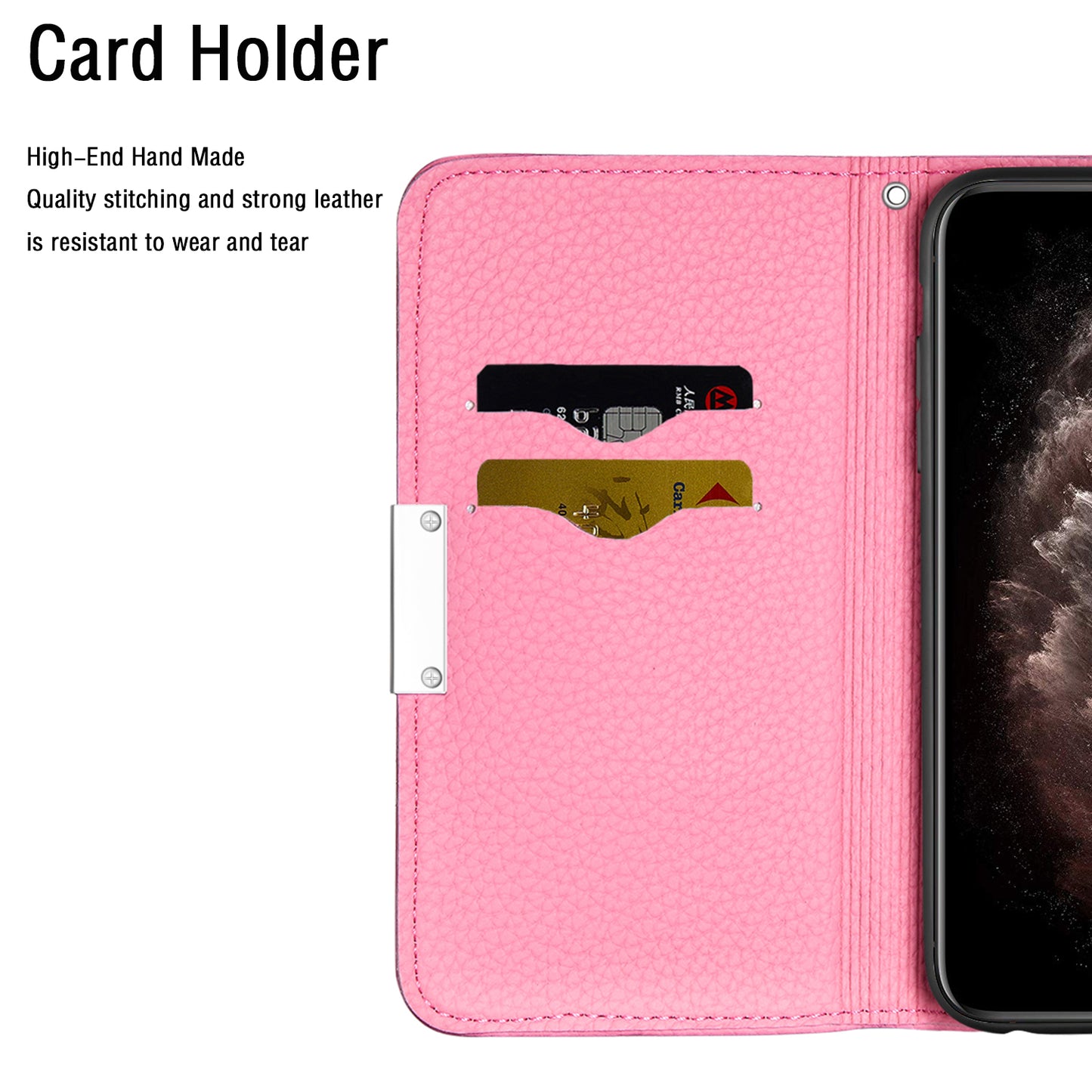 Metal Buckle Auto-absorbed Leather Case Litchi Texture Phone Shell with Card Holder for iPhone 13 Pro 6.1 inch