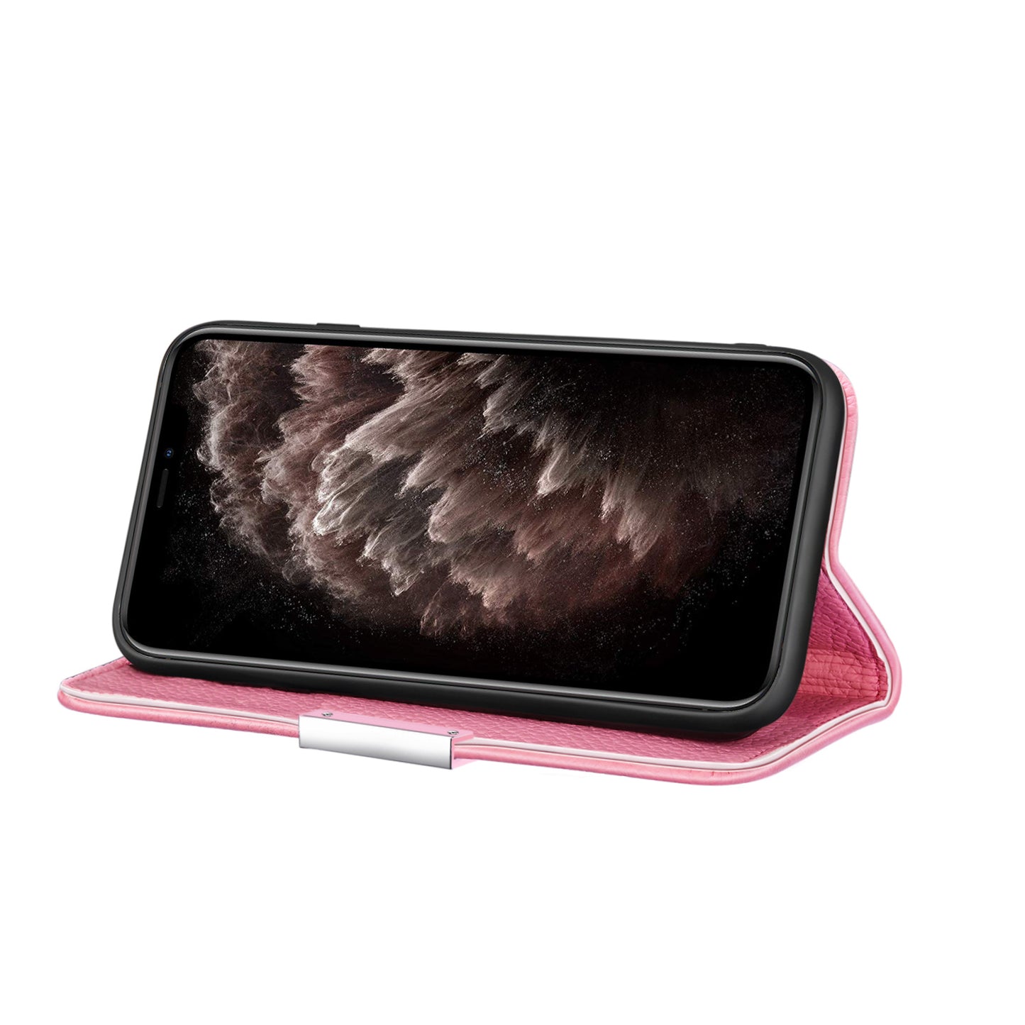 Metal Buckle Auto-absorbed Leather Case Litchi Texture Phone Shell with Card Holder for iPhone 13 Pro 6.1 inch