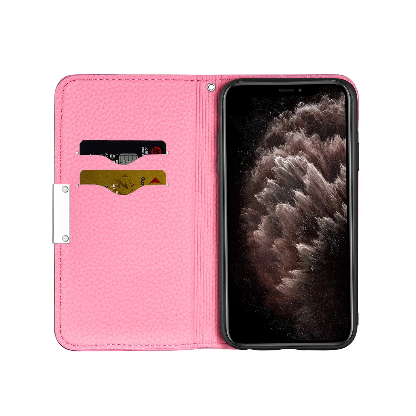 Metal Buckle Auto-absorbed Leather Case Litchi Texture Phone Shell with Card Holder for iPhone 13 Pro 6.1 inch