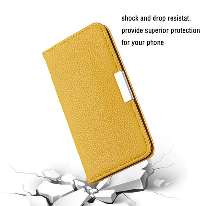 Metal Buckle Auto-absorbed Leather Case Litchi Texture Phone Shell with Card Holder for iPhone 13 Pro 6.1 inch