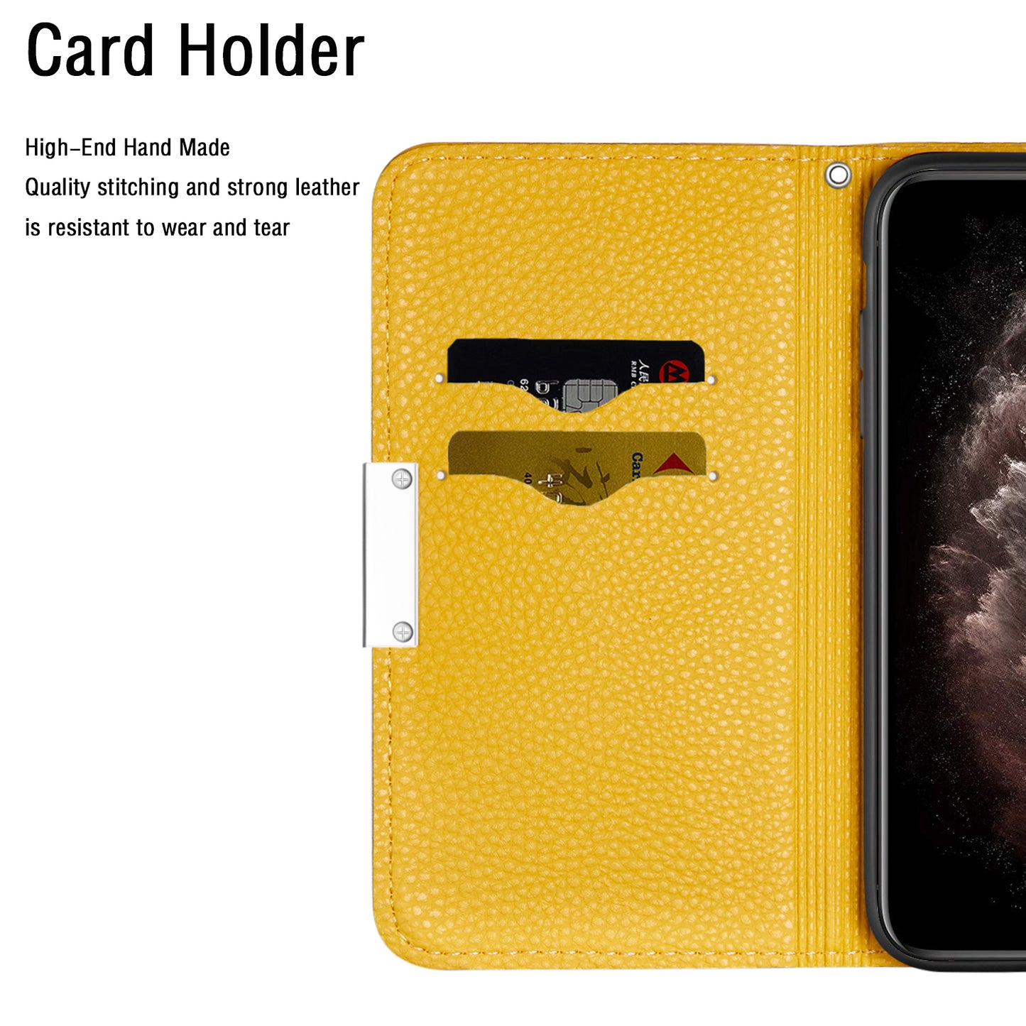 Metal Buckle Auto-absorbed Leather Case Litchi Texture Phone Shell with Card Holder for iPhone 13 Pro 6.1 inch