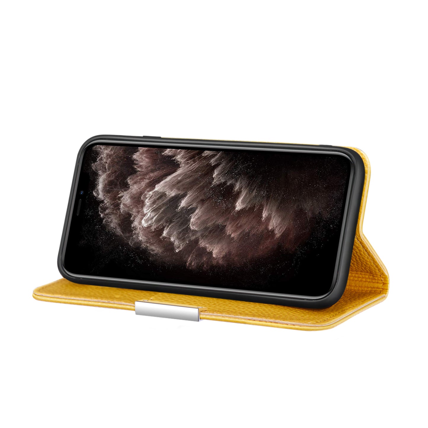 Metal Buckle Auto-absorbed Leather Case Litchi Texture Phone Shell with Card Holder for iPhone 13 Pro 6.1 inch