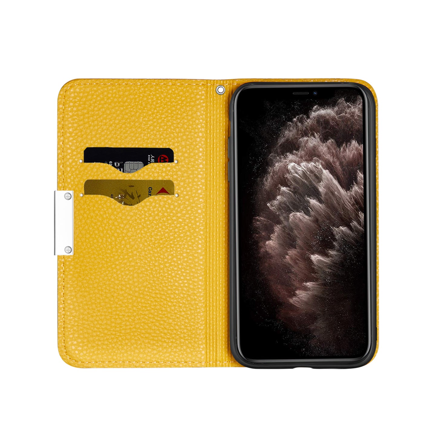 Metal Buckle Auto-absorbed Leather Case Litchi Texture Phone Shell with Card Holder for iPhone 13 Pro 6.1 inch