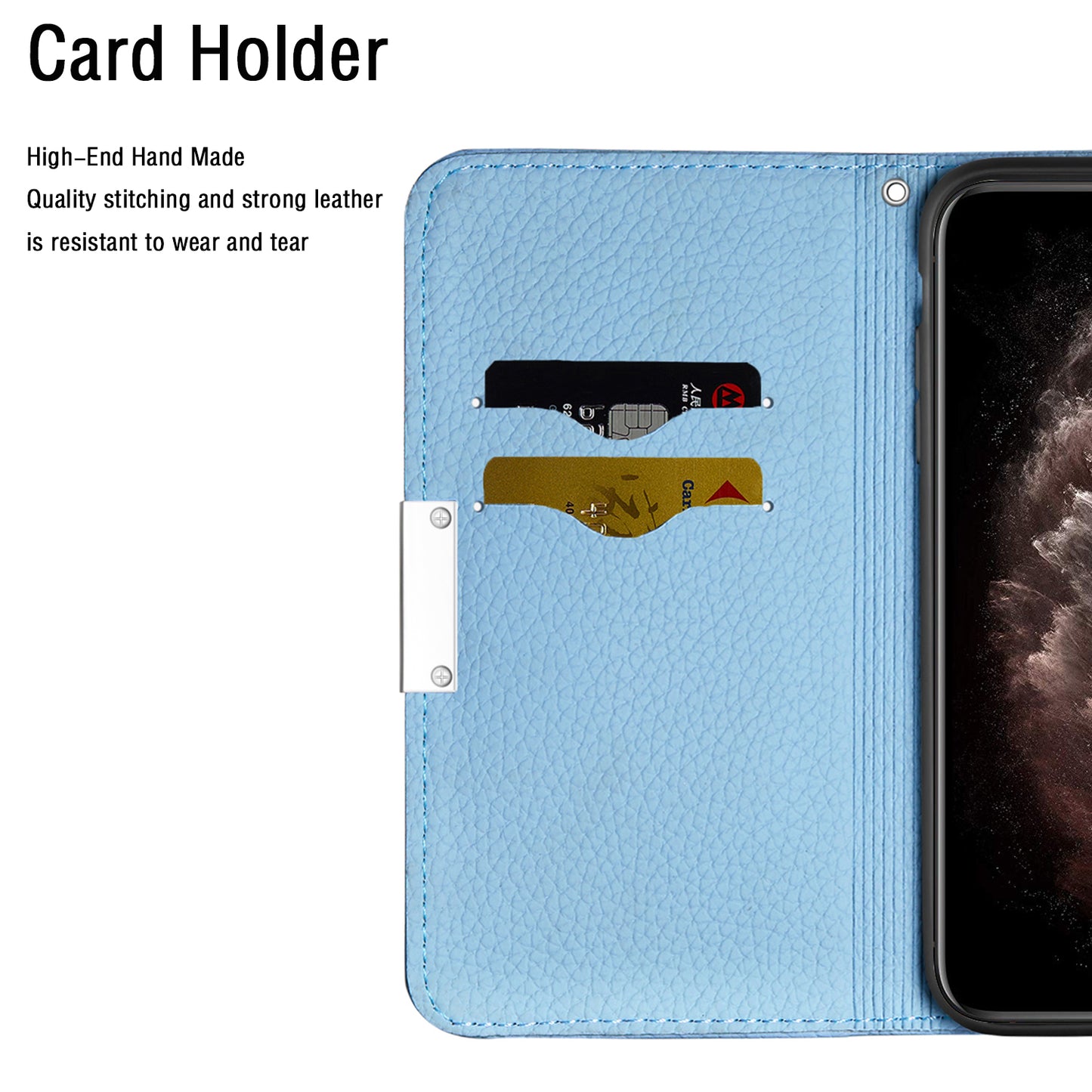 Metal Buckle Auto-absorbed Leather Case Litchi Texture Phone Shell with Card Holder for iPhone 13 Pro 6.1 inch