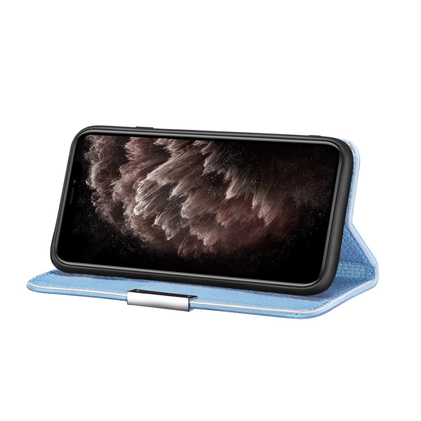 Metal Buckle Auto-absorbed Leather Case Litchi Texture Phone Shell with Card Holder for iPhone 13 Pro 6.1 inch