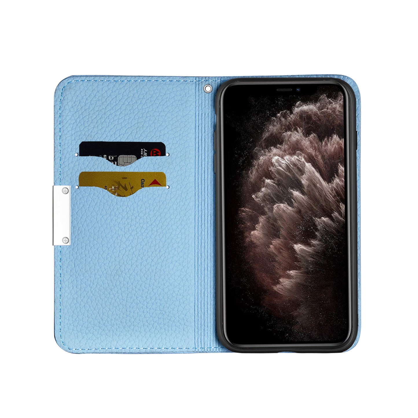 Metal Buckle Auto-absorbed Leather Case Litchi Texture Phone Shell with Card Holder for iPhone 13 Pro 6.1 inch