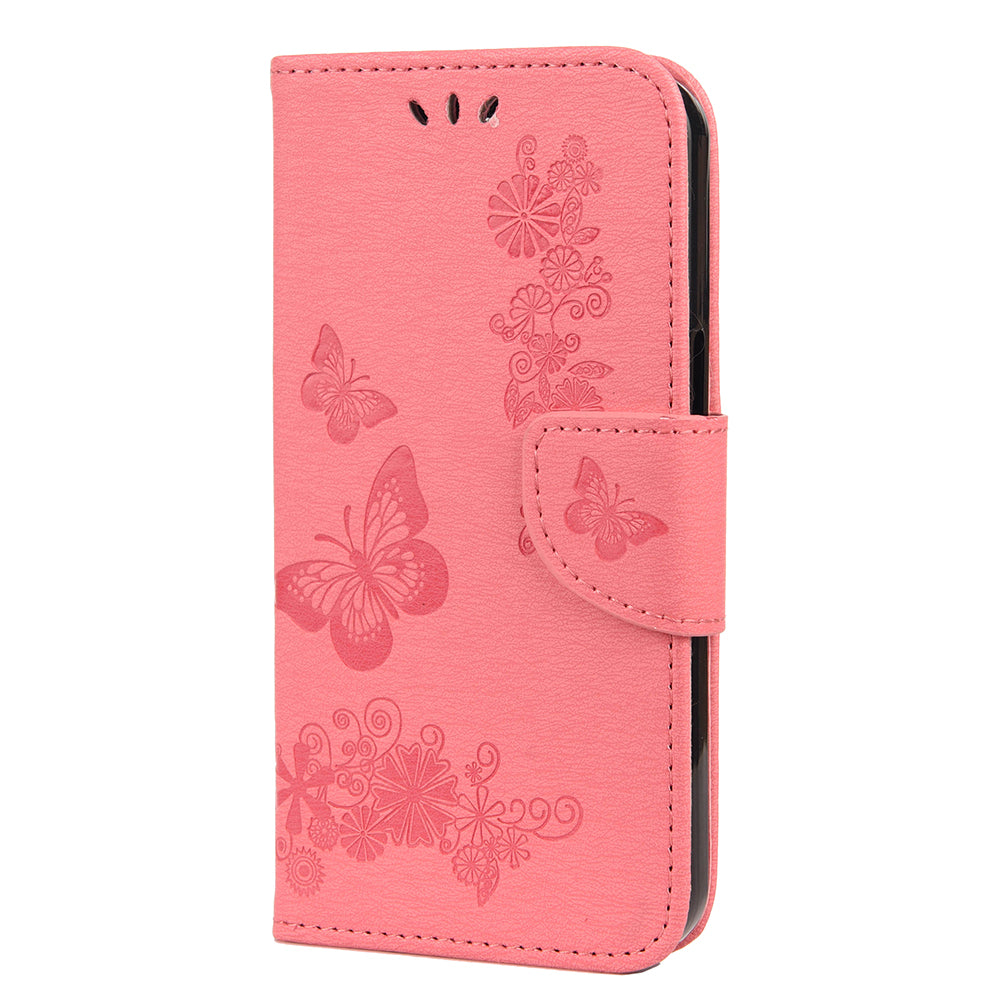 Wallet Leather Case Imprint Butterfly Flower Phone Case with Stand for iPhone 13 Pro 6.1 inch
