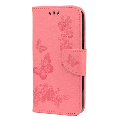 Wallet Leather Case Imprint Butterfly Flower Phone Case with Stand for iPhone 13 Pro 6.1 inch
