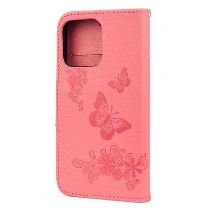 Wallet Leather Case Imprint Butterfly Flower Phone Case with Stand for iPhone 13 Pro 6.1 inch