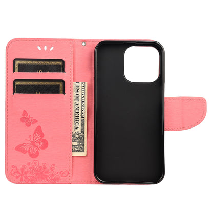 Wallet Leather Case Imprint Butterfly Flower Phone Case with Stand for iPhone 13 Pro 6.1 inch
