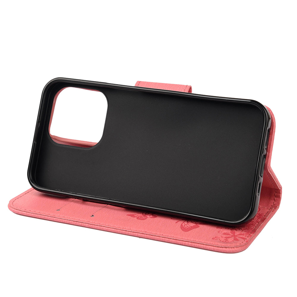 Wallet Leather Case Imprint Butterfly Flower Phone Case with Stand for iPhone 13 Pro 6.1 inch