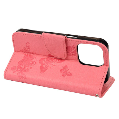 Wallet Leather Case Imprint Butterfly Flower Phone Case with Stand for iPhone 13 Pro 6.1 inch