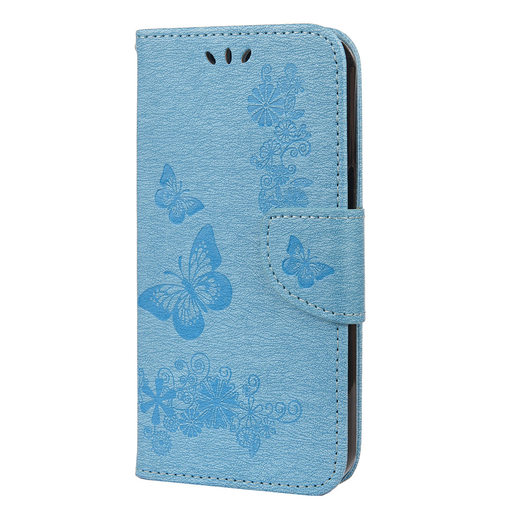 Wallet Leather Case Imprint Butterfly Flower Phone Case with Stand for iPhone 13 Pro 6.1 inch