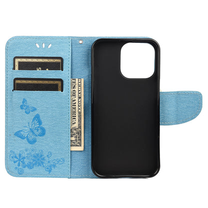 Wallet Leather Case Imprint Butterfly Flower Phone Case with Stand for iPhone 13 Pro 6.1 inch