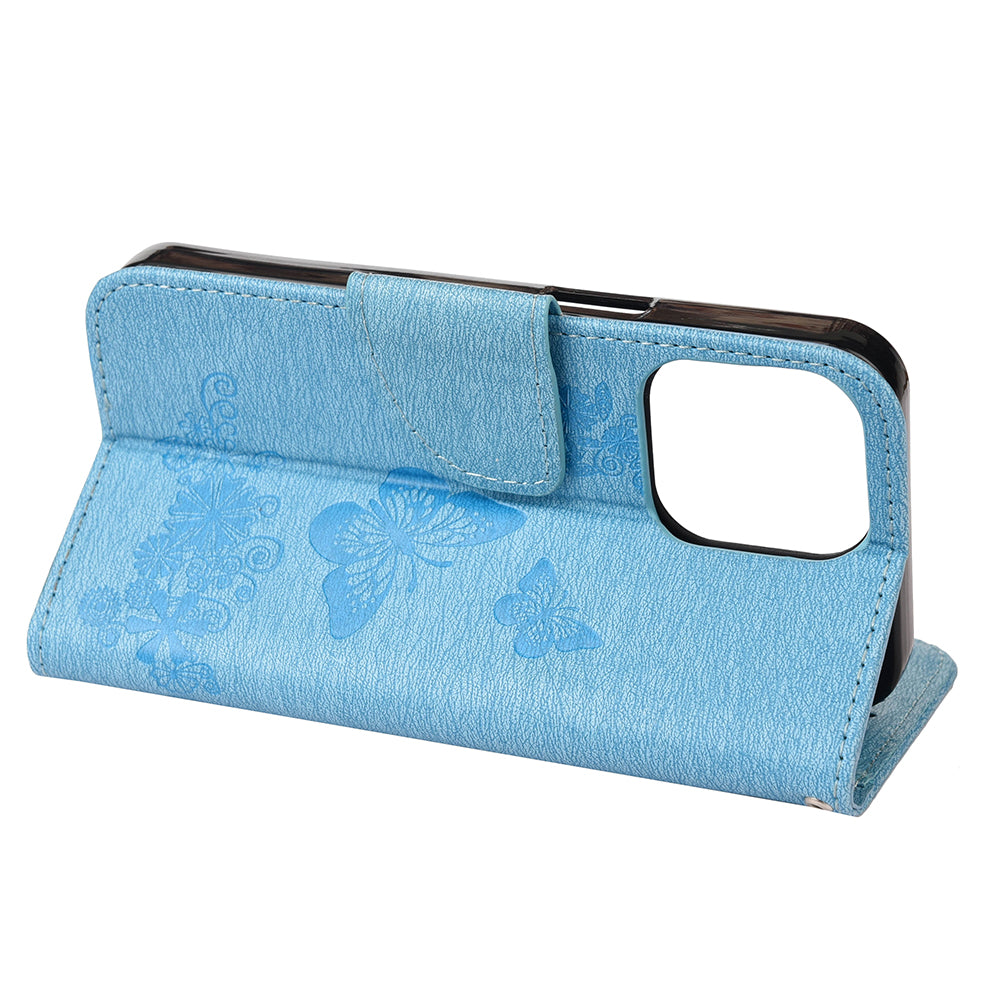 Wallet Leather Case Imprint Butterfly Flower Phone Case with Stand for iPhone 13 Pro 6.1 inch