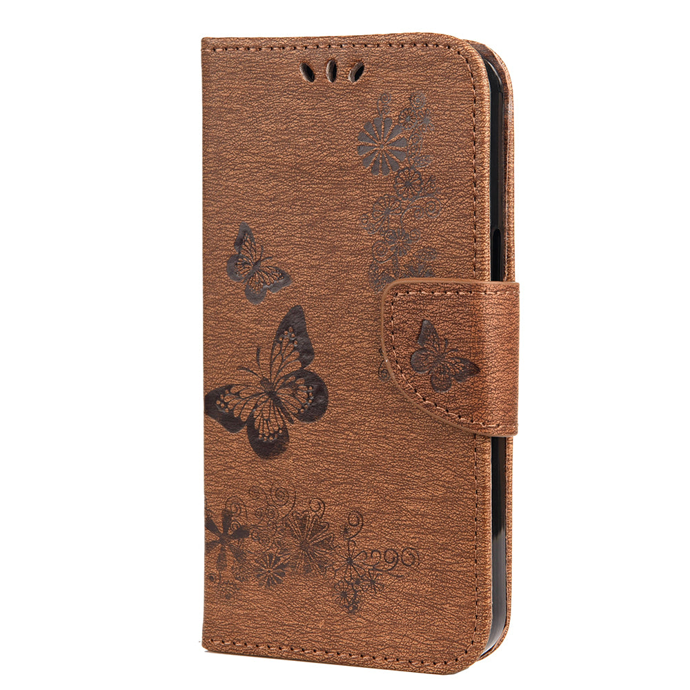 Wallet Leather Case Imprint Butterfly Flower Phone Case with Stand for iPhone 13 Pro 6.1 inch