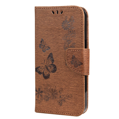 Wallet Leather Case Imprint Butterfly Flower Phone Case with Stand for iPhone 13 Pro 6.1 inch