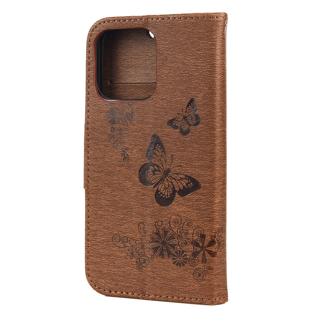 Wallet Leather Case Imprint Butterfly Flower Phone Case with Stand for iPhone 13 Pro 6.1 inch
