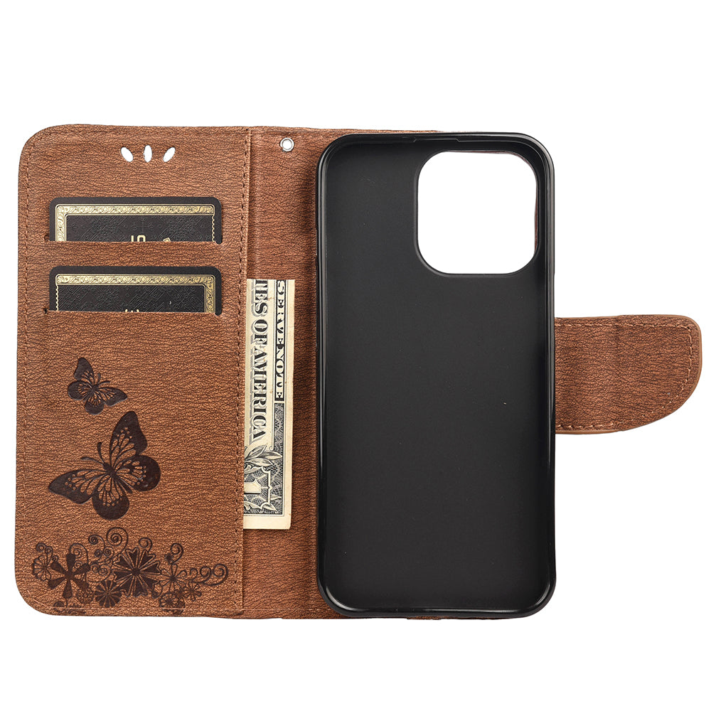 Wallet Leather Case Imprint Butterfly Flower Phone Case with Stand for iPhone 13 Pro 6.1 inch