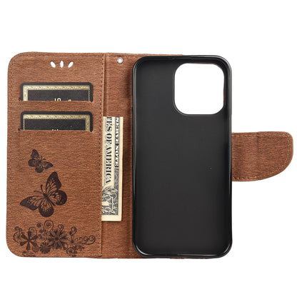 Wallet Leather Case Imprint Butterfly Flower Phone Case with Stand for iPhone 13 Pro 6.1 inch